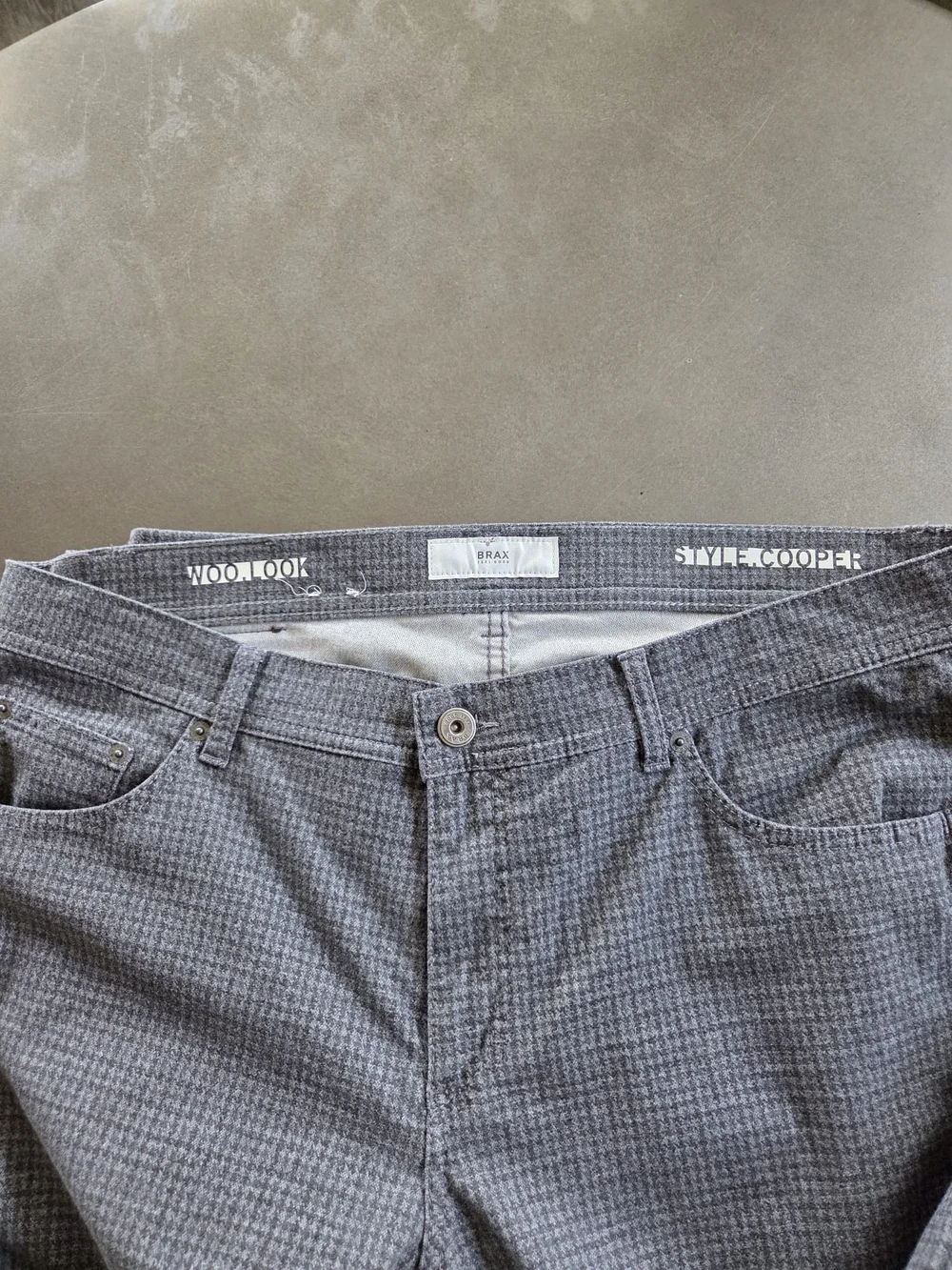 BRAX Mens Woo Look Cooper Fancy Grey Houndstooth Pants Size 40x34 NWT